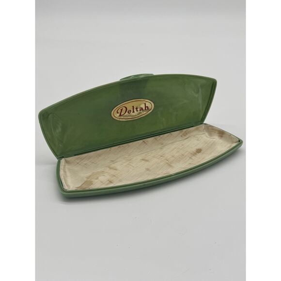 VTG Deltah Jewelry Presentation Box Green Celluloid Vanity Jadite Braun-Crystal - Picture 2 of 7